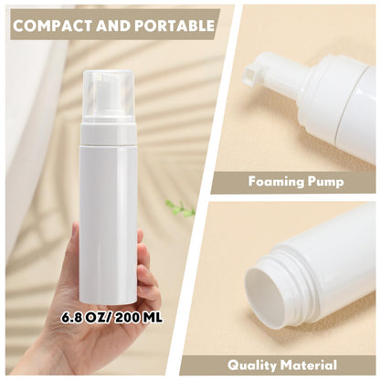 Bokon 16 Pcs Foam Pump Bottle 6.8 oz/ 200 ml Plastic Foaming Dispenser Travel Large Refillable Foam Soap Dispenser Pump for Shampoo Shower Hand Soap Foaming, White
