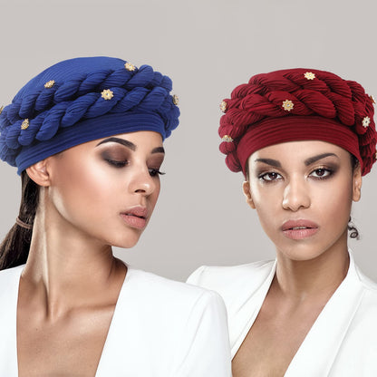 6 Pcs African Beaded Turban for Black Women Head Wrap Headscarf Braid Beanie Cap Elastic African Turban Hair Wrap Twisted Head Turbans Soft for Women Girl