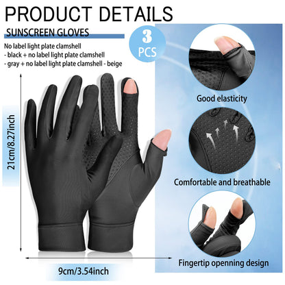 Bokon 3 Pairs Summer Sun Gloves for Women UV Protection Driving Gloves Full Finger Touchscreen Outdoor Gloves(Black, Gray, Pink)